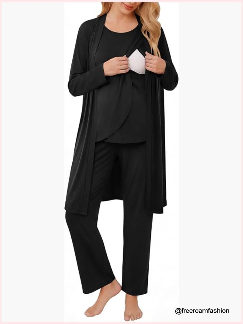 Maternity Nursing Pajama Set 3-Piece Sleeveless Top Robe Pants Large